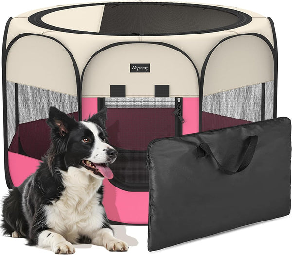 Portable Pet Puppy Dog Cat Playpen, 8-Panel Indoor/Outdoor Puppy Pen with Shade