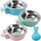 3PCS Crate Dog Bowls with Food Scoop, Removable Hanging Stainless Steel Water Food Feeder for Pet Cage, Coop Cup