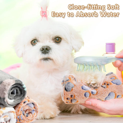 12 Pieces Pet Blanket, Soft Fleece Dog Fluffy Warm Felt Throw, Cute Paw Print Puppy Kitten Sleep Mat Covers (Dark Gray,