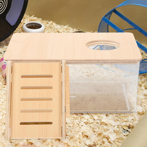 LOGOFUN Hamster Sand Bath Container Transparent Digging Sand Box Acrylic Hamster Bath Box with Cover and Climbing