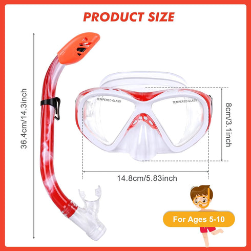 Kids Snorkel Set, Anti-Fog Diving Mask, Swimming Goggles, Dry Top Snorkel Equipment for Youth 5-10 Years