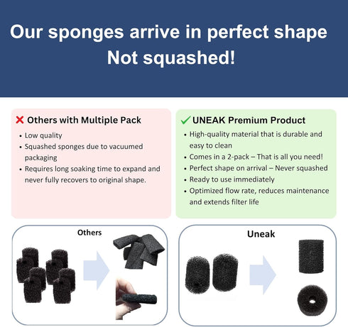 2-Pack 5-20 UNEAK Large Premium Pre Filter Sponge Aquarium Intake High-Porosity Foam Roll Fish Tank Shrimp Beta Baby