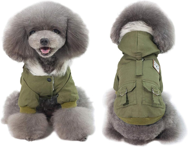 Warm Dog Hooded Trench Coat, Windproof Parka Jacket for Cold Weather (XL, Green)