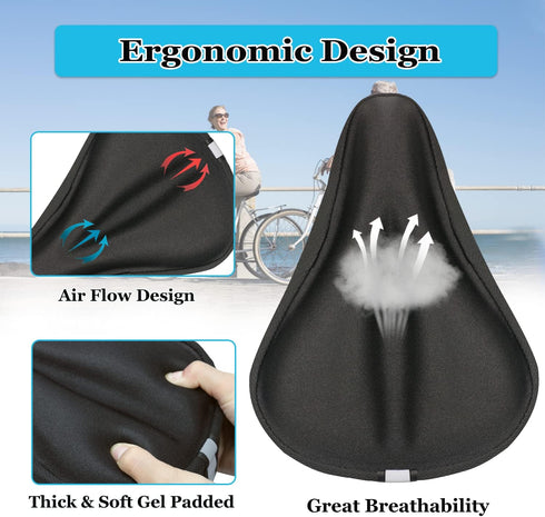 Gel Bike Seat Cover, Padded Bicycle Saddle Covers for Women & Men, Comfortable Exercise Bike Seat Cushion