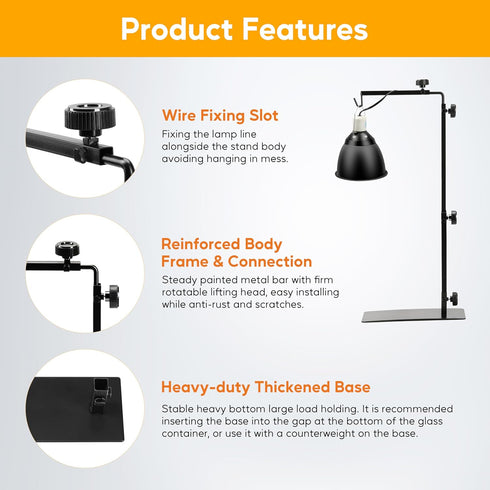 15-36 Inch HealSmart Reptile Metal Lamp Stand Adjustable Floor Light Holder, Heating Light Landing Bracket, for Dome