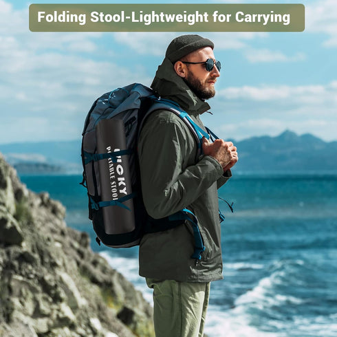 12.5in Portable Camping Stool with Side Pocket Camping Seat Foldable Comfortable Widening Heightening for Travel