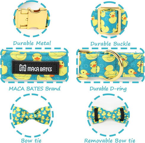 Maca Bates Duck Dog Collar with Bowtie, Adjustable Breakaway Green Summer Thick Collars for XS Small Medium Large XL