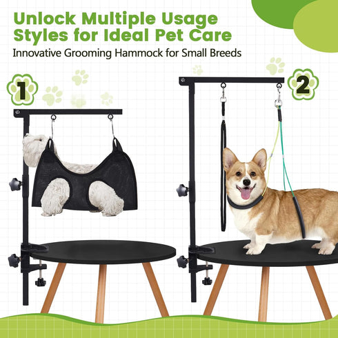 Dog Grooming Table Arm with Hammock - 35" Height Adjustable Arm with Clamp, Ideal for Small & Medium Pets