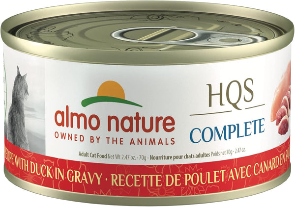 almo nature HQS Complete Chicken With Duck in Gravy, Grain Free, Adult Cat Canned Wet Food, Shredded
