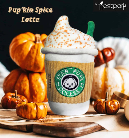 Parody Star Pups Coffee Dog Toy, Pup'kin Spice Latte, Funny Plush Squeaky Holiday Toys for Medium, Small, Large Dogs