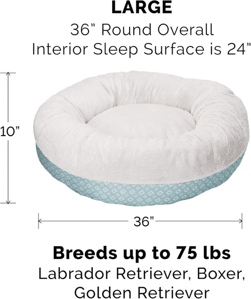 Furhaven Replacement Donut Dog Bed Cover, Plush & Diamond Print Calming Cuddler, Machine Washable, Aqua, Large