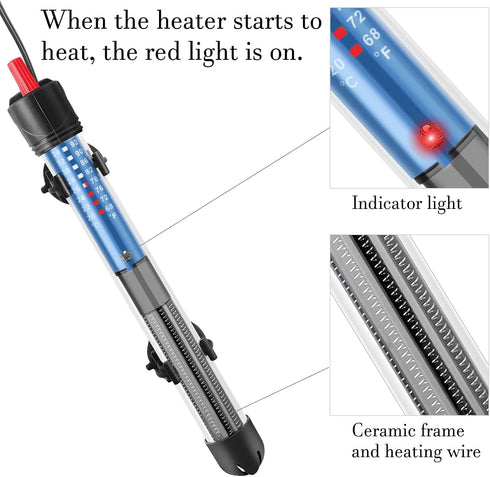 Hitop Adjustable Aquarium Heater, Submersible Glass Water Heater for 5 – 70 Gallon Fish Tank (100W)