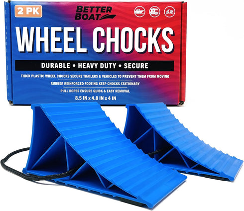 Trailer Wheel Chocks with Rope or Wheel Dock for Boat Trailer, Travel Camper, RV Accessories, Tire Chock Blocks for