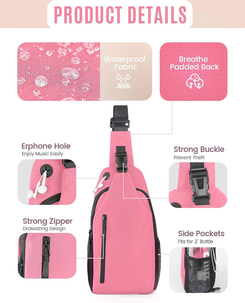 HESEE Backpack, Crossbody Sling Bag for Women & Men, Waterproof Sling Lightweight Shoulder Chest Bag for Hiking, Travel