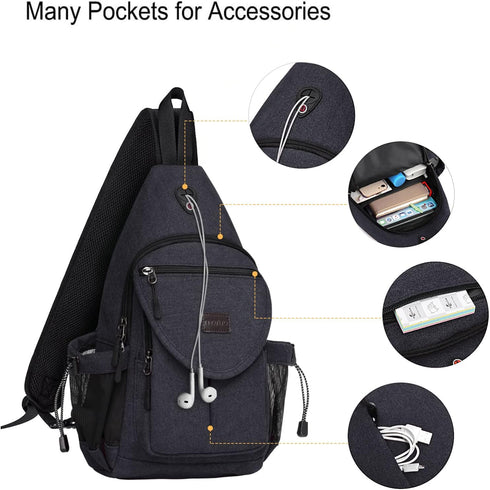 Backpack,Canvas Daypack MOSISO Sling Crossbody Hiking Bag with Anti-theft Pocket, Space Gray
