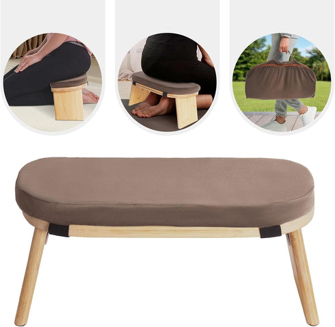 Folding Bamboo Meditation Stool, Meditation Bench with Velvet Cushion & Carry Bag, Travel Meditations Seat, Comfortable