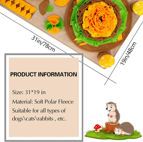 Pet Snuffle Mat for Dogs, Large Hedgehog Puzzle Toy with Squeaky Mushrooms, Portable Indoor/Outdoor Digging Mat