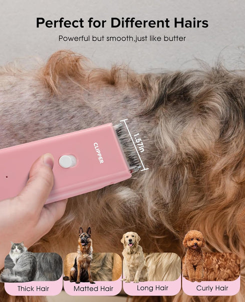 Trimming Dog Clipper for Matted & Long Hair,Quiet Pet Paw Hair Groomer,Handy Cordless Rechargeable Waterproof Shaver
