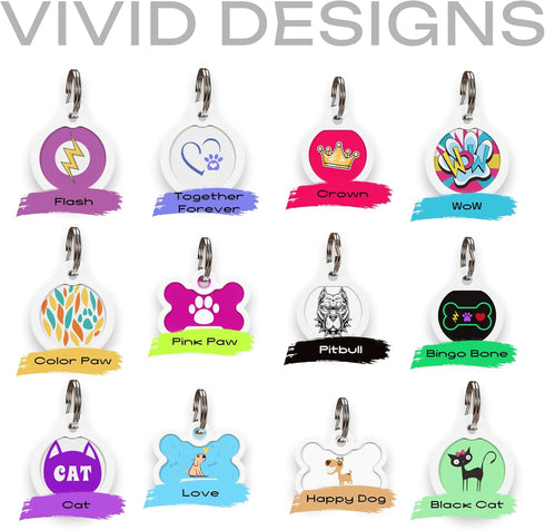 QR Code Dog Tag Silent ID Pet Tags Personalized Name Plate with Online Profile (Pink Paw, Small Round)