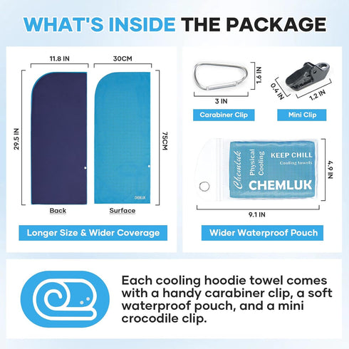 CHEMLUK 50 Cooling Towels for Neck and Face: Instant Cool Hoodie Towel UPF Protection Quick Dry Ice Hooded Towels
