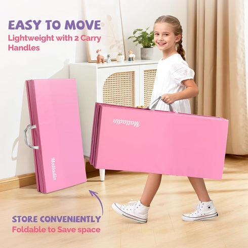 Matladin 6'x3'x1"/8'x3'x1" Folding Gymnastics Mat for Kids, PU Leather Gym Exercise Mats for Tumbling, Cheer, Yoga