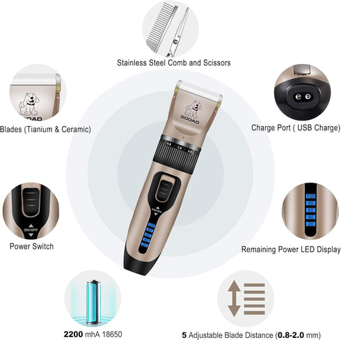 Trimmer/Pet Trimmer Dog Clippers for Grooming,Dog Grooming Kit for Heavy Thick Hair&Coats/Low Noise Rechargeable