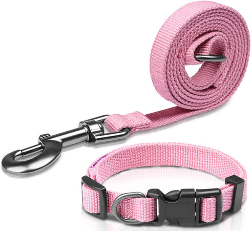 Pink Dog Collar and Leash Set for Medium Dogs, Soft and Breathable, Adjustable with Quick Release Buckle