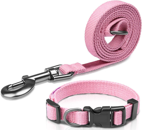 Pink Dog Collar and Leash Set for Medium Dogs, Soft and Breathable, Adjustable with Quick Release Buckle