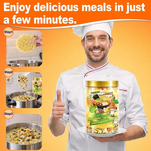 15oz 9 Dried Ramen Toppings Mixed Dehydrated Tofu & Vegetable with Mushrooms, Carrots & Cabbage, Freeze-Dried Veggies