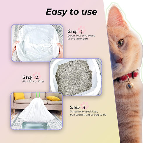 KropBom 20 Count 46" 19" Jumbo Cat litter Box Liners, x Extra Large Heavy Duty Litter Pan Liner Bags with Drawstring