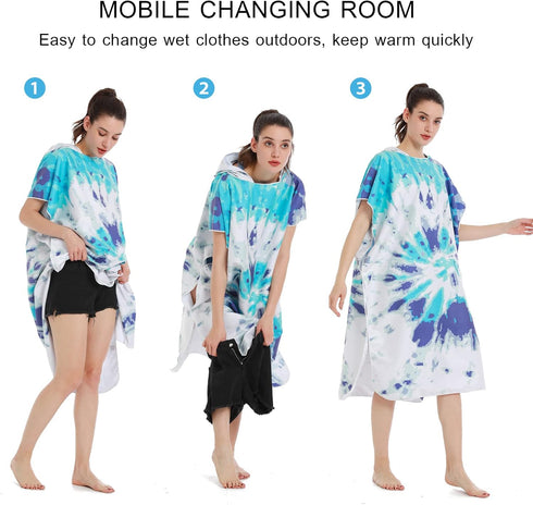 LumiSyne Changing Robe Hooded Colorful Print Microfibre Changing Towel Quick Dry Towelling Robe Towel Poncho Beach Surf