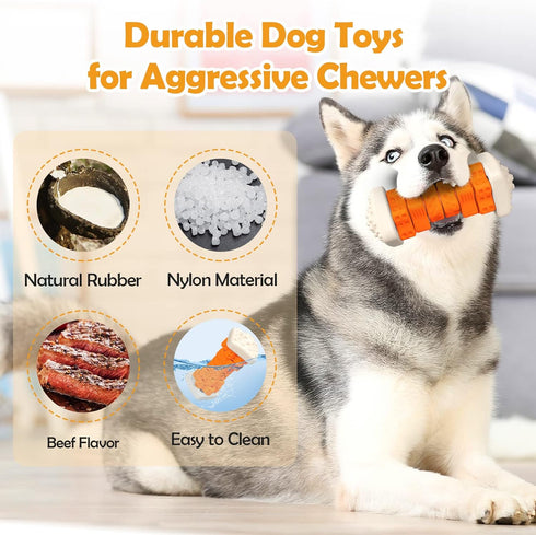 Tough Dog Toys for Aggressive Chewers,Dog Puzzle Toys Indestructible Dog Toys, Interactive Dog Chew Toys with Beef Flavor Rubber Dog Enrichment Toys for Small/Medium/Large Dogs