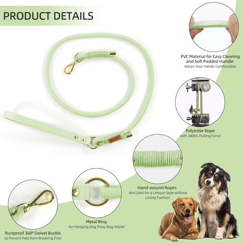 Wisedog Heavy Duty Polyester Rope Dog Leash - Soft Padded Handle, Braided Pet Leash 5 Ft/6 Ft for Small Medium Large