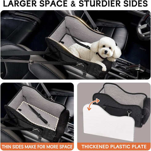 TKYZ Center Console Dog Car Seat,Pet Puppy Car Seat,Middle Console Dog Armrest Booster Seat for Small Dogs(Leather