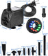 15W 1000L/H Submersible Fountain Water Pump - 12 Colorful LED Lights for Aquarium Fish Tank & Outdoor Fountain