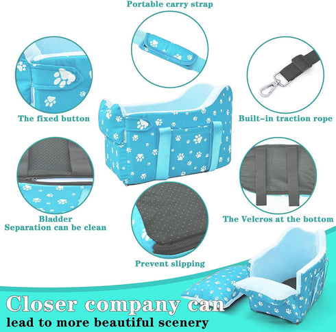 15lbs,Detachable Cullaby Center Console Dog Car Seat for Small Dogs Under Washable Booster Pet Car Seat Travel Bed