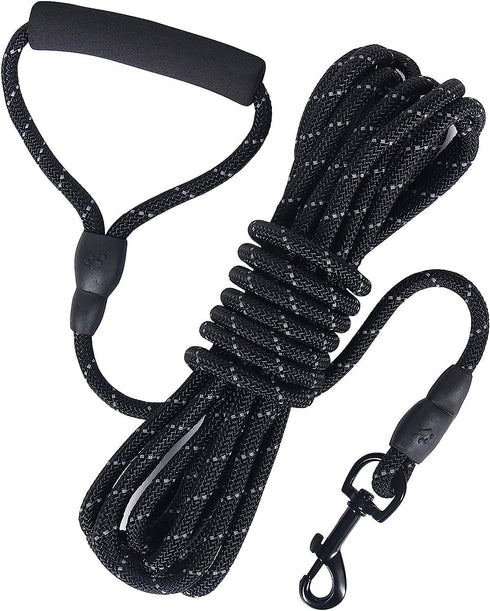 Vivifying Long Dog Leash, 20ft Reflective Training Leash for Outside, Soft Handle for Beach and Swimming (Black)