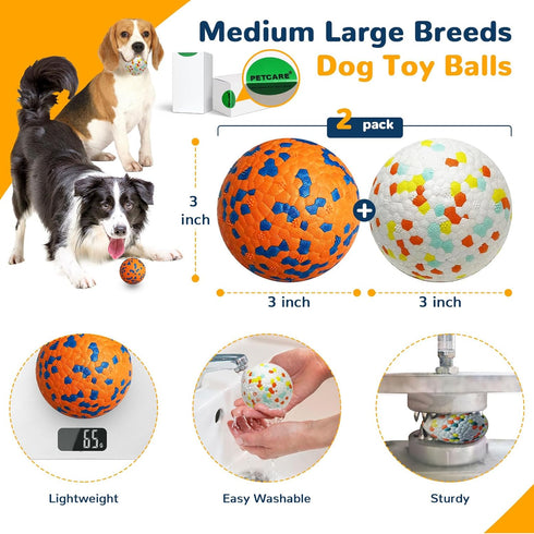 2 Pack Upgraded Indestructible Dog Tennis Balls for Aggressive Chewers, Interactive Durable Bouncy Chew Balls