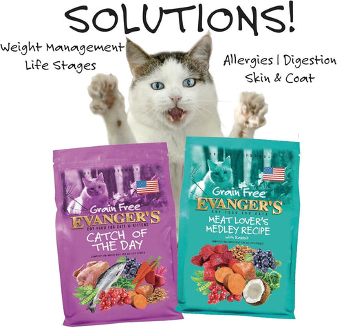 4.4 lb (Pack 2) Evanger's Grain-Free Meat Lover's Medley with Rabbit Dry Cat Food, Bag
