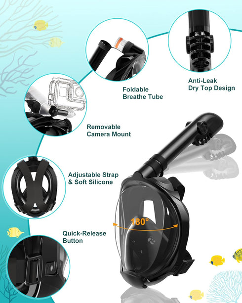 Set, Viginsul Mask Fins Snorkeling Gear for Adults, Full Face Snorkel Mask & Adjustable Swim Fins Snorkel Panoramic