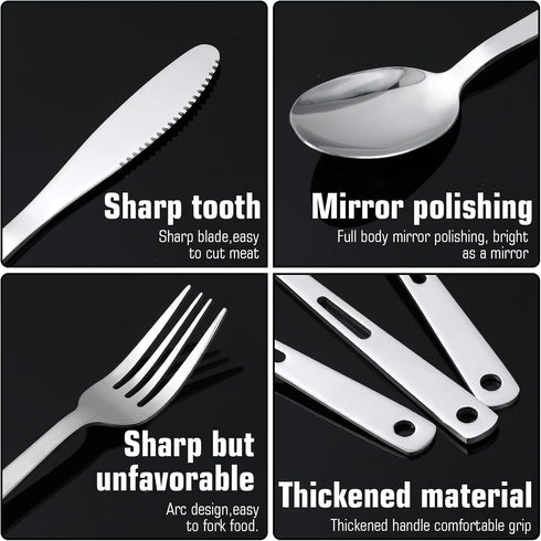DOPENSPI 3PCS Set Set Backpacking Camping Utensil with Carrying Bag, Stainless Steel Camp Flatware Ultralight Fork