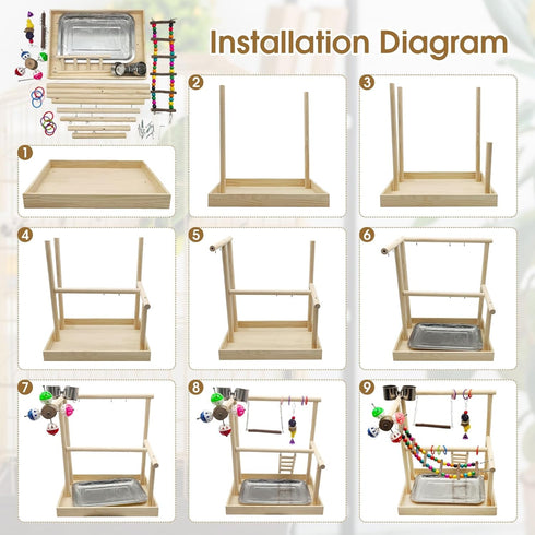 PINVNBY Bird Playground Parrot Playstand Play Gym Cockatiel Wood Bird Toys Birds Cage Accessories Playpen Ladder