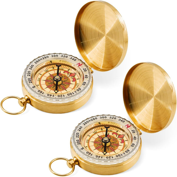 Rovella 2Pcs Metal Camping Survival Compass, Brass Pocket Compass, Glow in The Dark