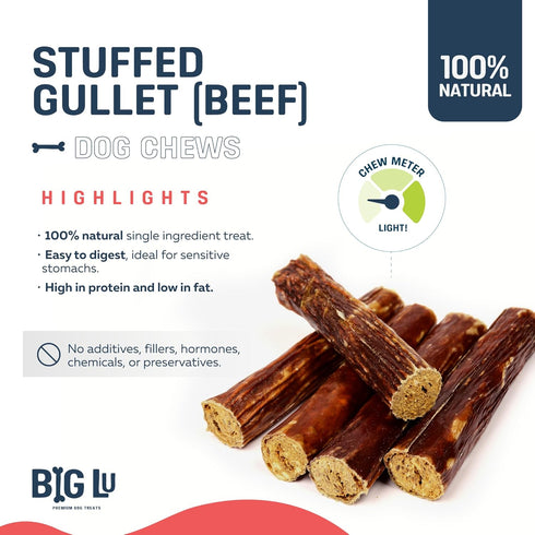 5-6 Inch 10 Count, Stuffed Beef Jerky Sticks, Premium All-Natural Gullet Chews, High-Protein, Easily Digestible