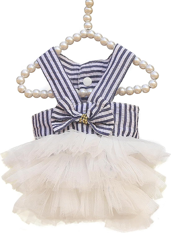 Fashion Pet Dog Dresses, Striped Mesh Puppy Clothes (Blue, X-Small)