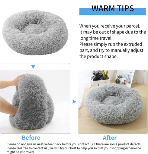50cm Calming Plush Donut Dog Cat Bed, Soft Round Bed Cushion for Small Dogs Cats, Washable for Improved Sleeping