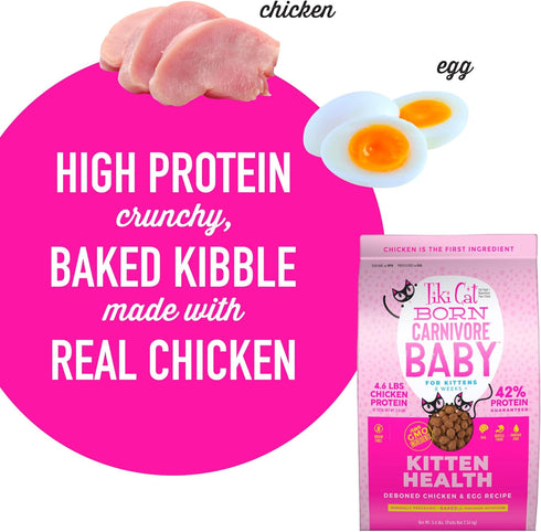 Tiki Cat Born Carnivore Baby, High-Protein Grain-Free Dry Cat Food for Kittens 6 Weeks+, 2.8 lbs Bag