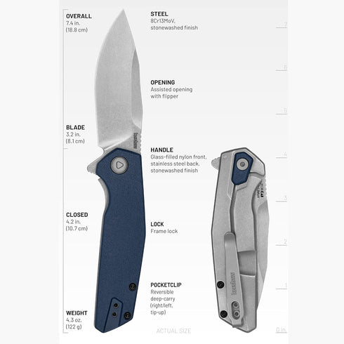 Kershaw Lucid Folding Pocket Knife, 3.2 inch Clip Point Blade, Blue Handle