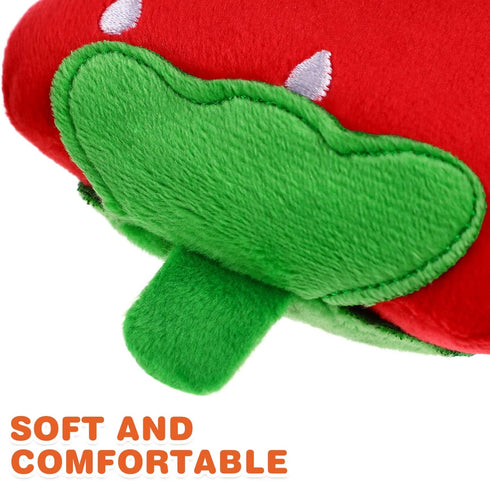 POPETPOP 2Pcs Dog Plush Squeaky Toys, Soft Strawberry Shape Interactive Puppy Chew Toy