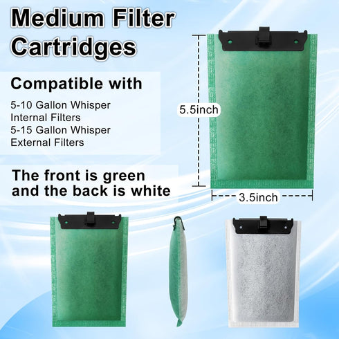 6 Pack Medium Filter Cartridges for Tetra Whisper Bio-Bag Filters, Replacement for TetraFauna ReptoFilter